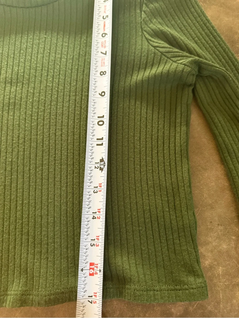 Reformation Olive Ribbed Long-Sleeve Crop Top